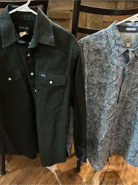 Bundle of Wrangler men large black pearl snap cowboy shirt